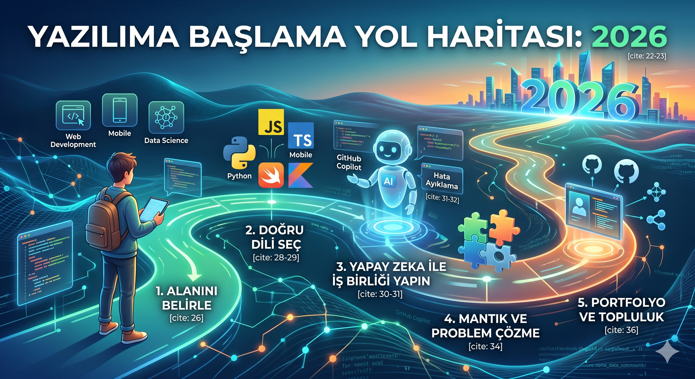 2026 Yılında Yazılıma Nereden Başlanmalı? Yeni Başlayanlar İçin Yol Haritası Kapak Görseli