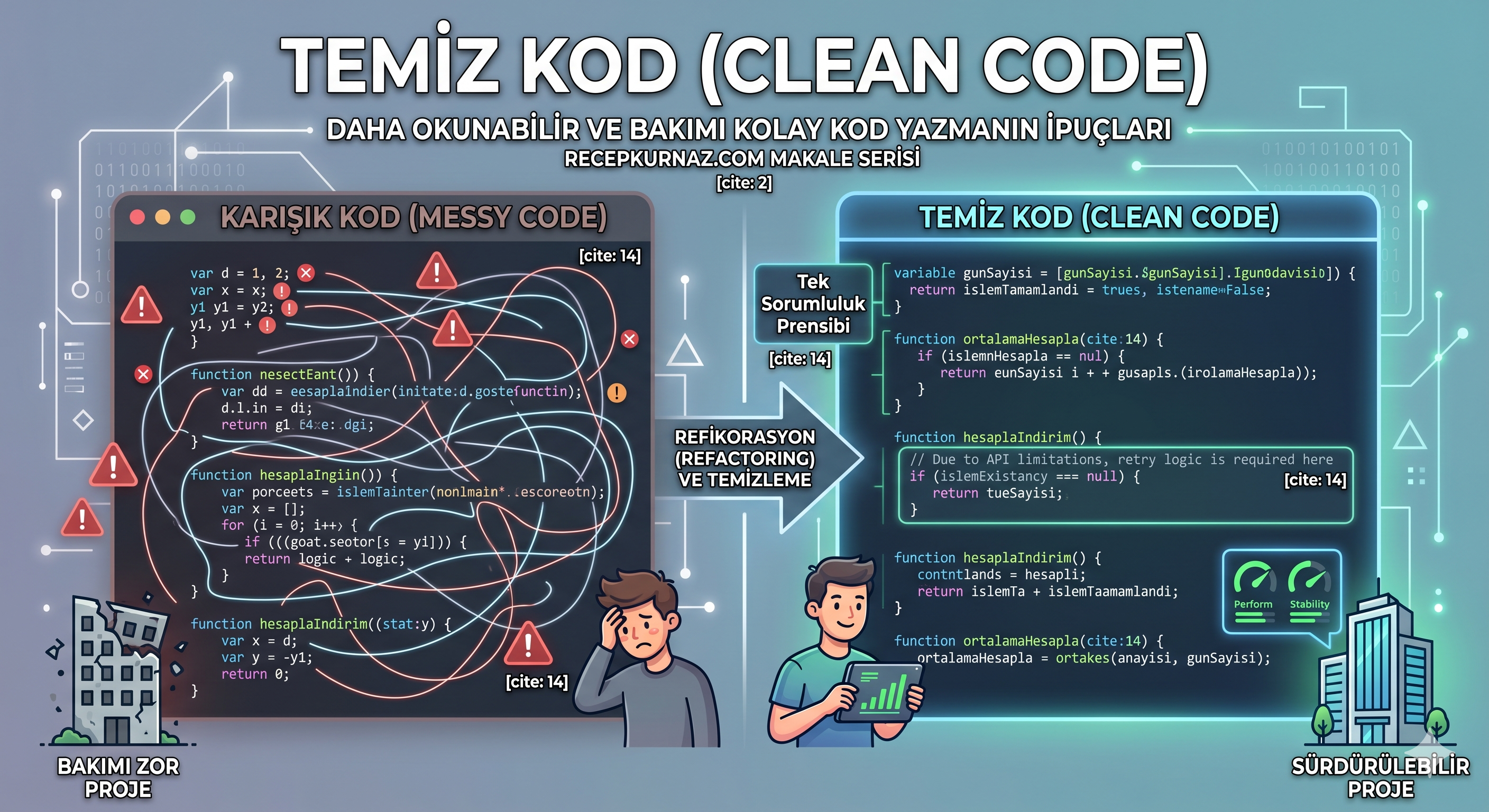 Temiz Kod (Clean Code) Nedir? Daha Okunabilir ve Bakımı Kolay Kod Yazmanın İpuçları Kapak Görseli