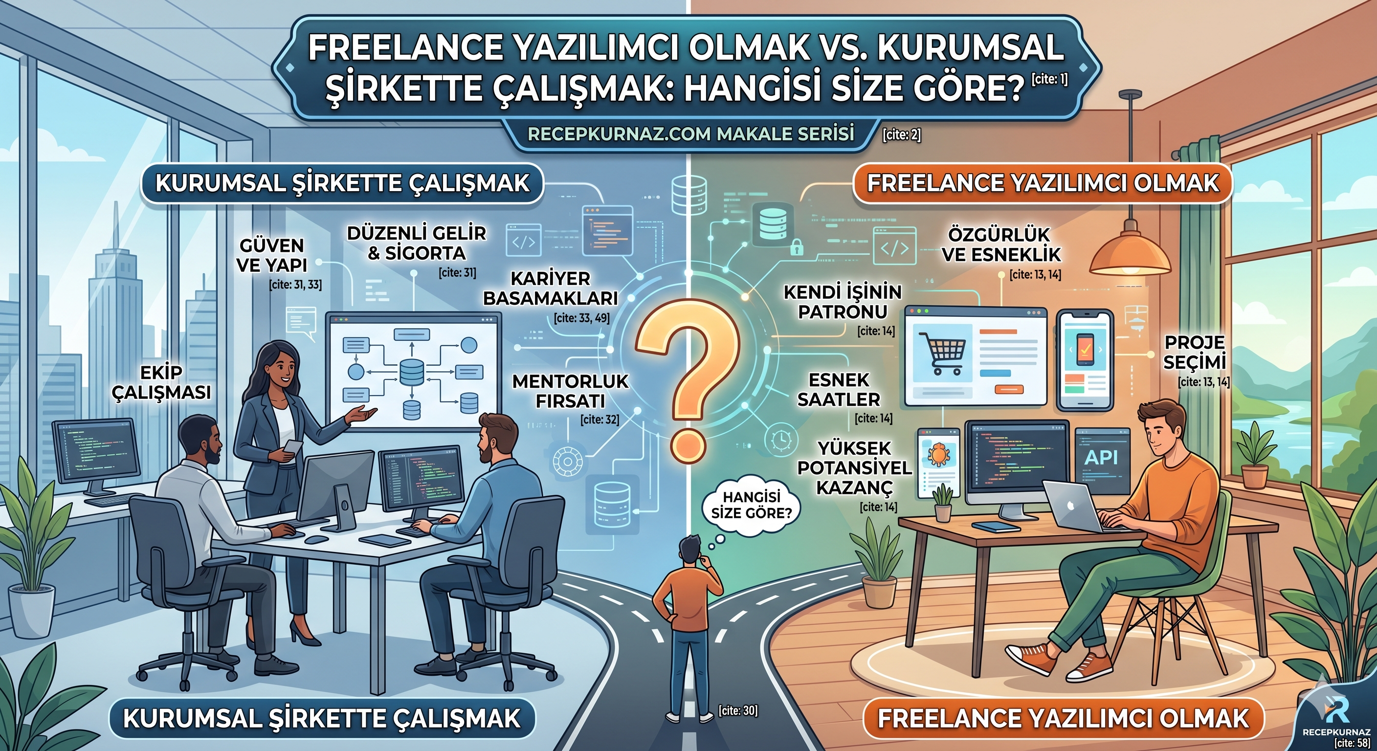 Freelance Yazılımcı Olmak vs. Kurumsal Şirkette Çalışmak: Hangisi Size Göre? Kapak Görseli
