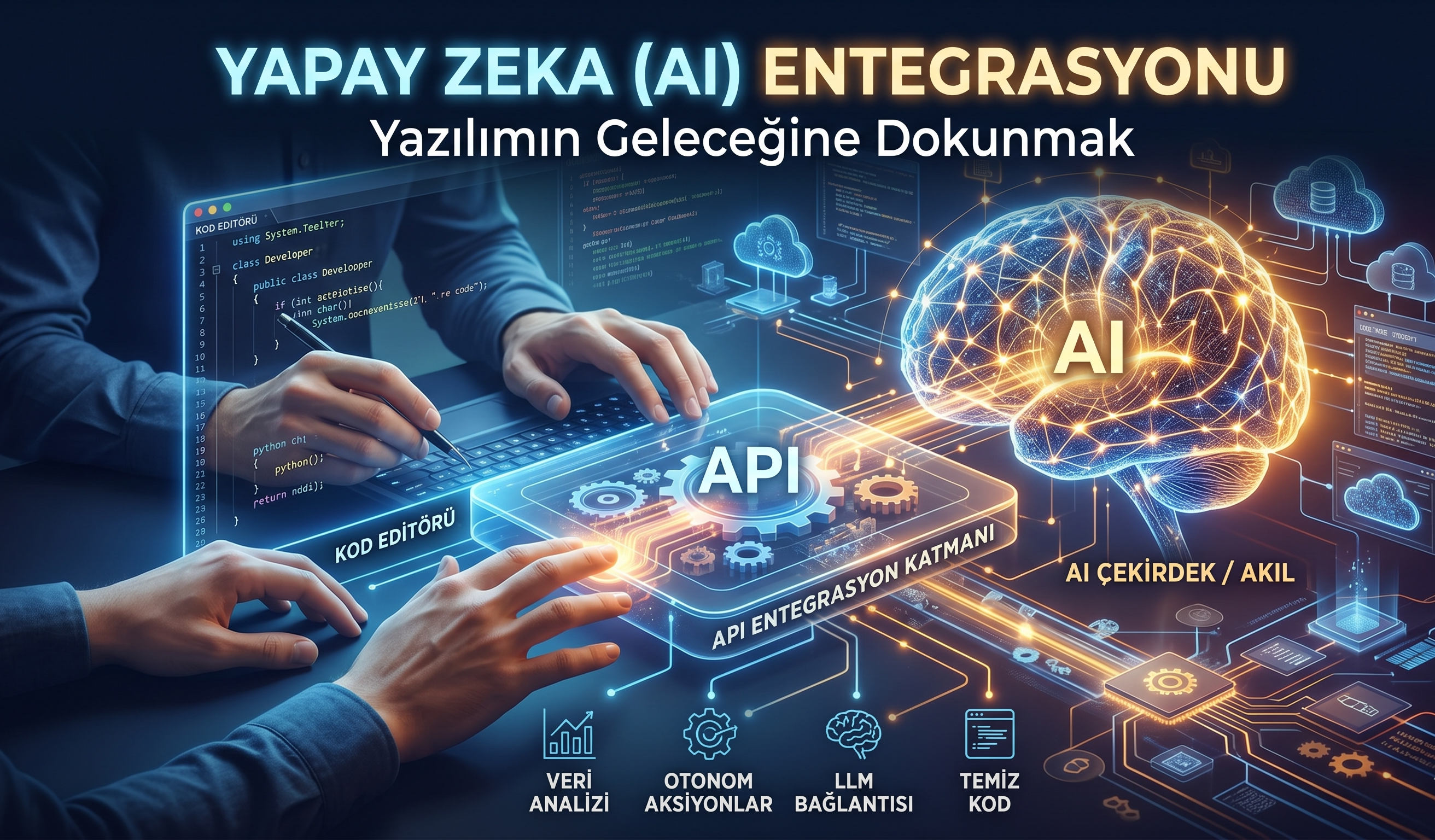 Yapay Zeka (AI) Entegrasyonu: Yazılımın Geleceğine Dokunmak 🧠 Kapak Görseli